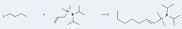 The Silanamine,1,1-dimethyl-N,N-bis(1-methylethyl)-1-(2-propen-1-yl)- could react with 1-iodo-butane to obtain the (E)-1-(diisopropylamino)dimethylsilyl-1-heptene.